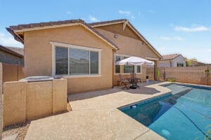 Backyard with in-ground pool at 9856 E Timpani Ln, Mesa AZ