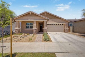 Street view of a single-level home for sale at 9856 E Timpani Ln, Mesa AZ