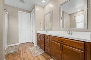 Master bathroom with double vanity in a Cadence at Gateway home