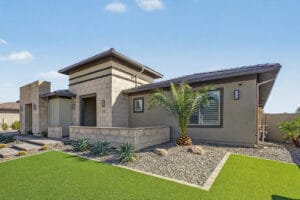 Front side exterior of 1255 E Mead Dr, Gilbert, AZ, looking to the southeast