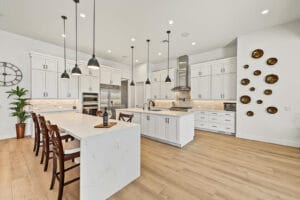 Professional gas range with stainless hood and pot filler