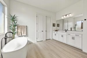 Primary bathroom with comfort-height double vanity