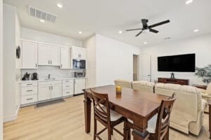 Furnished living area in the generational suite, which has its own kitchenette